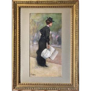 Carlo Wostry.shopping On The Boulevards.19th Century Impressionist.