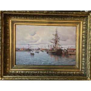 19th Century Impressionist Canvas. The Lively Port Of Le Havre. Signed Colin.