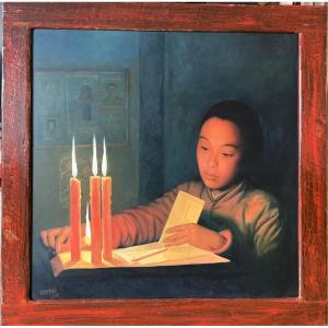 The Letter. Oil On Canvas, 21th Century. Signed R. Khymarn. 2008. Thai School.