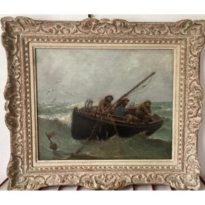 Fishing In Heavy Weather. Signed Simon M. Circa 1900.