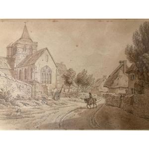 Pen And Sepia Ink Wash. J. Powell. British School. 1810. Busy Village Street.