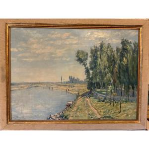 Lively Riverside Scene. Theodore Houzon. (1829-1914).