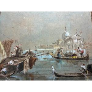 19th Century Gouache. Venetian Caprice. Follower Of Francesco Guardi.