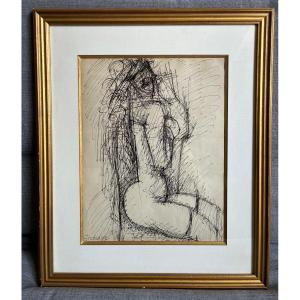 Black Ink, Brown Highlights On Paper. Marcel Gromaire 1951.