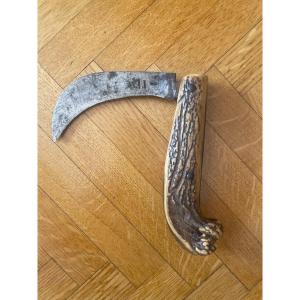 Couteau Serpette De Vigneron ,Manche Corne De Cerf XIX Siècle 