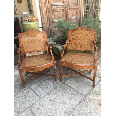  « Paire De Fauteuils Cannés Epoque Régence « 