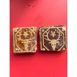 Glazed Terracotta Tiles Bearing The Coat Of Arms Of Pierre De Nivelle, Abbot Of Cîteaux. 1625-1635