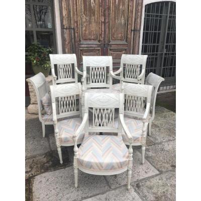 Salon De quatre fauteuils plus une banquette.Epoque Directoire.