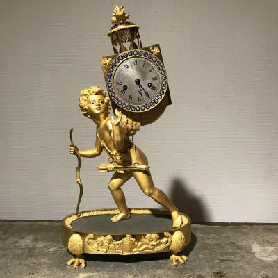 Pendule Bronze Doré « La Lanterne Magique « Epoque Empire « 