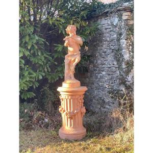 Statue et Colonne Gossin Frs Paris « faune à La Flûte « 