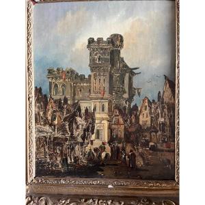 2 Oils Early 19th Century "city In The Renaissance" Signed