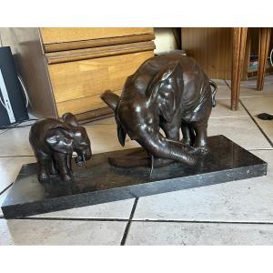 "2 Elephants" Very Important Bronze By Caputo