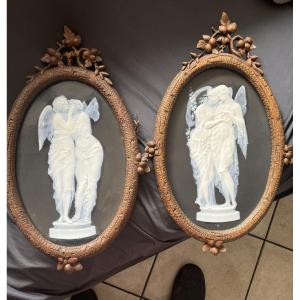 2 Rare Porcelain Plaques Pate Sur Pate 1874 Signed Era Sevres, Monton, Solon ..