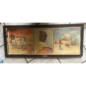 Pierre Jaillet (1893-1957), Lyon School, "orientalist Scene, Morocco Triptych"