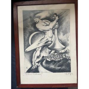 2 Symbolist Engravings By Zilder Gyula, Hungarian School