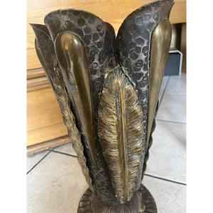 1930s Art Deco Umbrella Stand. Wrought Iron And Brass. Copperwork