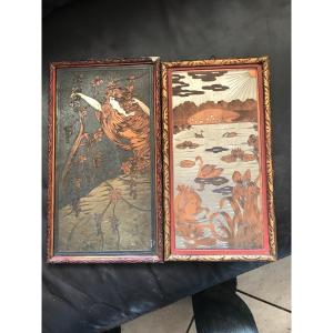 Rare Pair Of Metal Plate 1900 Symbolist 1900 Art Nouveau