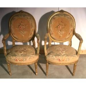 Pair Of Gilded Wooden Armchairs