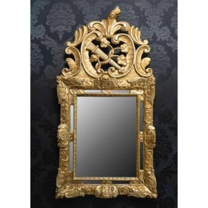 18th Century Mirror With Pediment And Glazing Beads