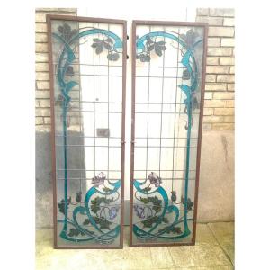 Pair Of Art Nouveau Stained Glass Windows