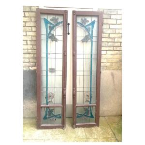 Pair Of Art Nouveau Stained Glass Windows