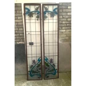Pair Of Art Nouveau Stained Glass Windows