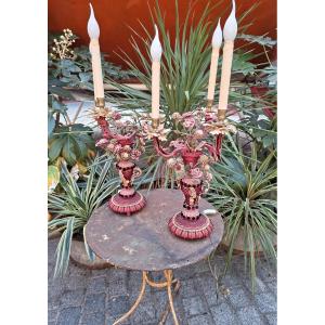  Pair Of Candelabras With Passementerie Trim