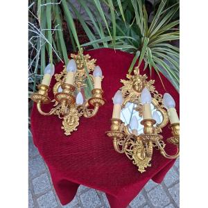 Pair Of Gilt Bronze Mirror Sconces