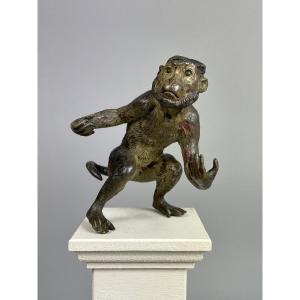 Bronze Monkey From Vienna, Signed F-? Probably For Franz Xavier Bergmann