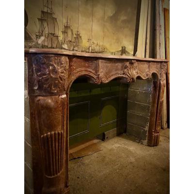 Large Fireplace In Red Pyrenees Marble From Regency Period