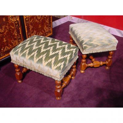 Paire De Tabourets Noyer Epoque L XIV