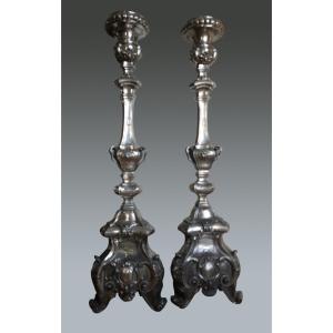 Pique Candles, Pair - Tin - Height: 1.5 M.