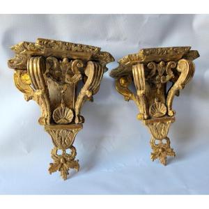 Pair Of Small Consoles, Carved And Gilded  XVIII°.