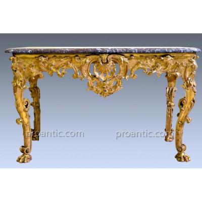 Console Carved And Gilded, Four Feet Regency Period.