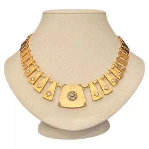 A Fine And Impressive Art Deco 14 Carat Gold And 2 Carats Of Diamonds Fringe Nec