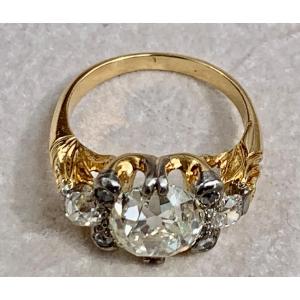 Victorian 3.6 Ct Old European Cut Diamond Ring In 18k Yellow Gold