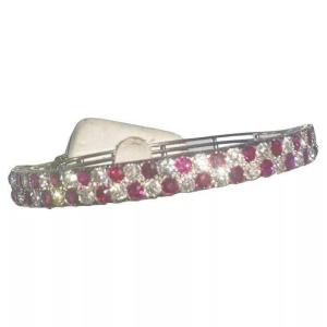 Antique Ruby & Diamond 18k Gold Hinged Bangle Bracelet Circa 1900