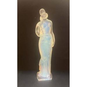 A Large Art Deco Glass Figurine Caryatid By Marius Ernest Sabino (1878-1961)