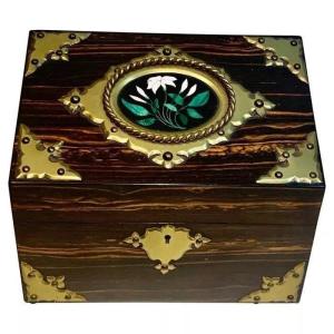 Fine Victorian Coromandel Brass Bound Pietra Dura Stationary Box, By C.g. Hope