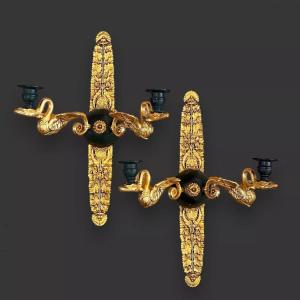 Pair Of 19th Century Gilt Metal Wall Lights