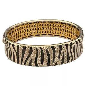 Roberto Coin Zebra Collection Bangle. Two Tone 18k Yellow & White Gold & Enamel