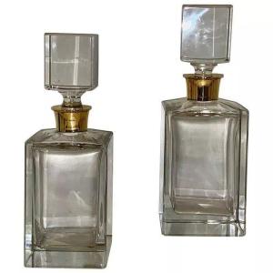  Pair Mappin & Webb Mid Century Silver Mounted Glass Spirit Decanters