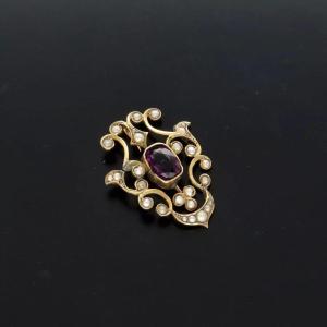 Victorian 9ct Gold Amethyst And Pearl Pendant