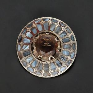 Victorian Scottish Silver And Agate Brooch