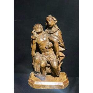 A 16th - 17th Century Antique German Hand Carved Wood Sculpture Statue Group
