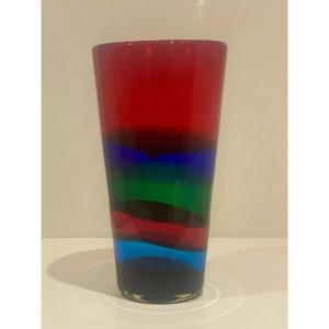 A Large Fulvio Bianconi For Gino Mazzega 'fasce Orizzontali' Art Glass Vase.