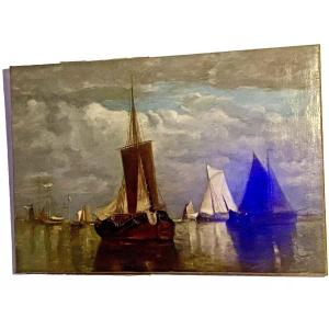 Paul Jean Clays (1819-1900) Belgian. Large Antique Seascape Oil Painting Canvas
