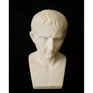 Antique 19th C Roman Emperor Augustus Avgvstvs Caesar Marble Bust