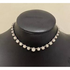 An Antique Georgian Silver & Paste Rivière Necklace 15" A Nice Example