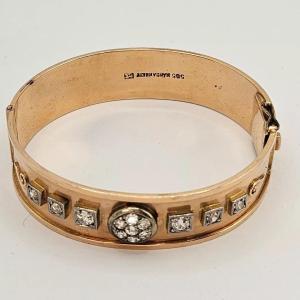 Antique German 14k Gold & 1.20 Carat Diamond Bangle Bracelet